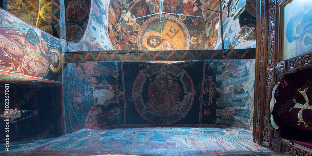 Interiors of the Monastery of the Holy Trinity in Meteora - complex of Eastern Orthodox monasteries, Greece