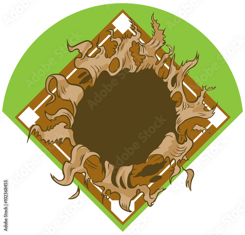 Photography Hole Ripping out of Baseball Diamond Vector Cartoon Clip Art