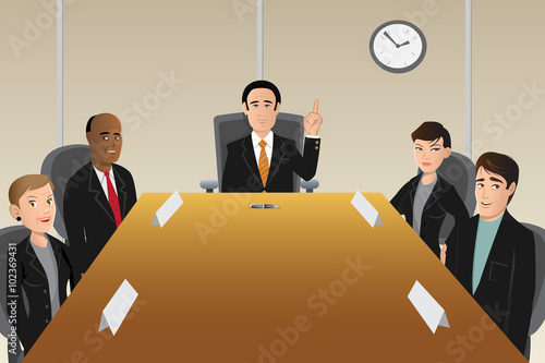 cartoon vector illustration of boardroom members