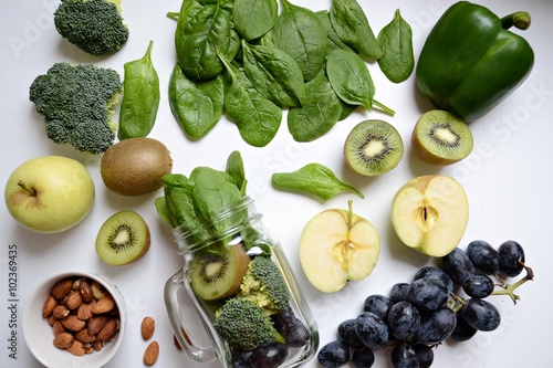 Green Fruits and Vegetables for smoothie