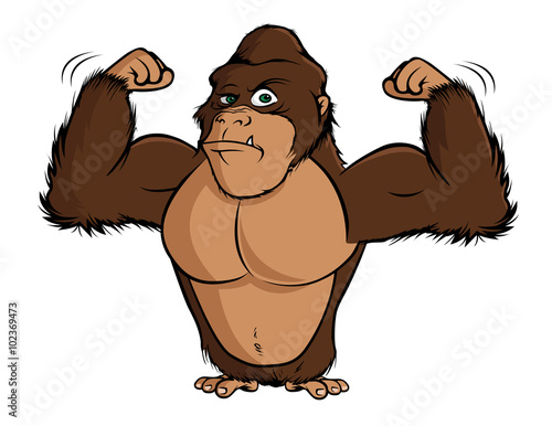 cartoon vector illustration of a gorilla flexing
