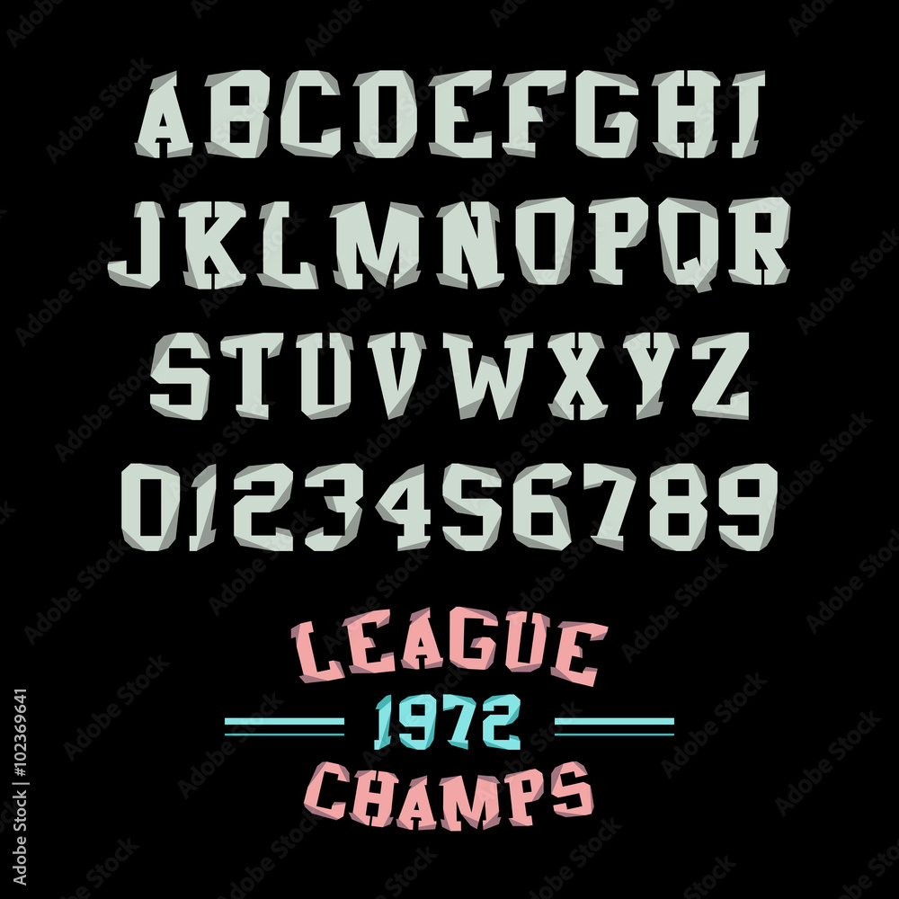 Vector Slab serif headline alphabet. Modern folded college sports lettering typographic font.
