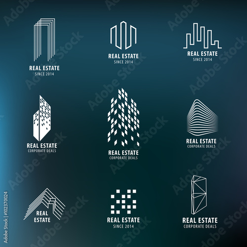 Real Estate labels set. Modern architecture, City Skyline, buildings, skyscrapper, house icons. Vector design.