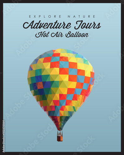 Hot air Balloon made with triangles. Polygonal background. Vector illustration.