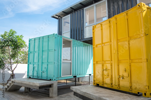 colorful metal bulding made from shipping containers