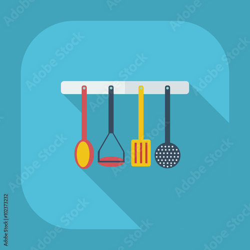 Flat modern design with shadow icons kitchen items