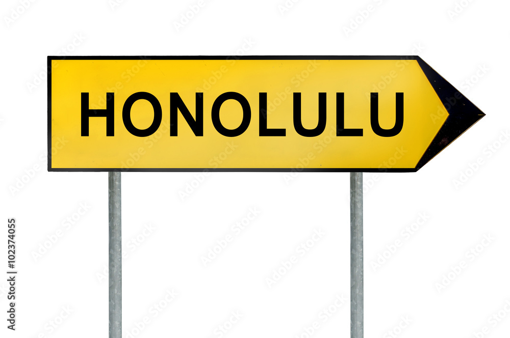 Yellow street concept sign Honolulu isolated on white