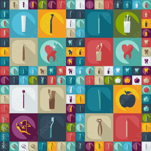 Flat concept, set modern design with shadow dentist tools