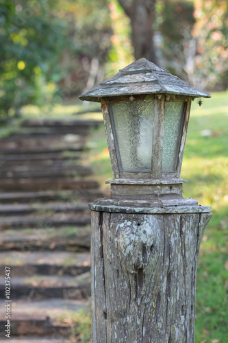 wood lantern in garden
