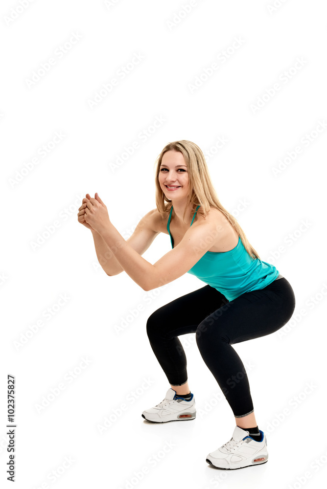 young woman with slim body. squats young woman with slim body. squats