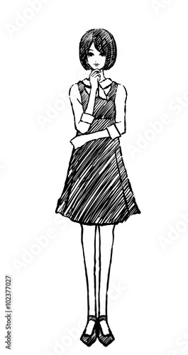 女性 / 白黒 / 納得