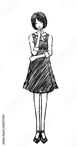 女性 / 白黒 / 考える