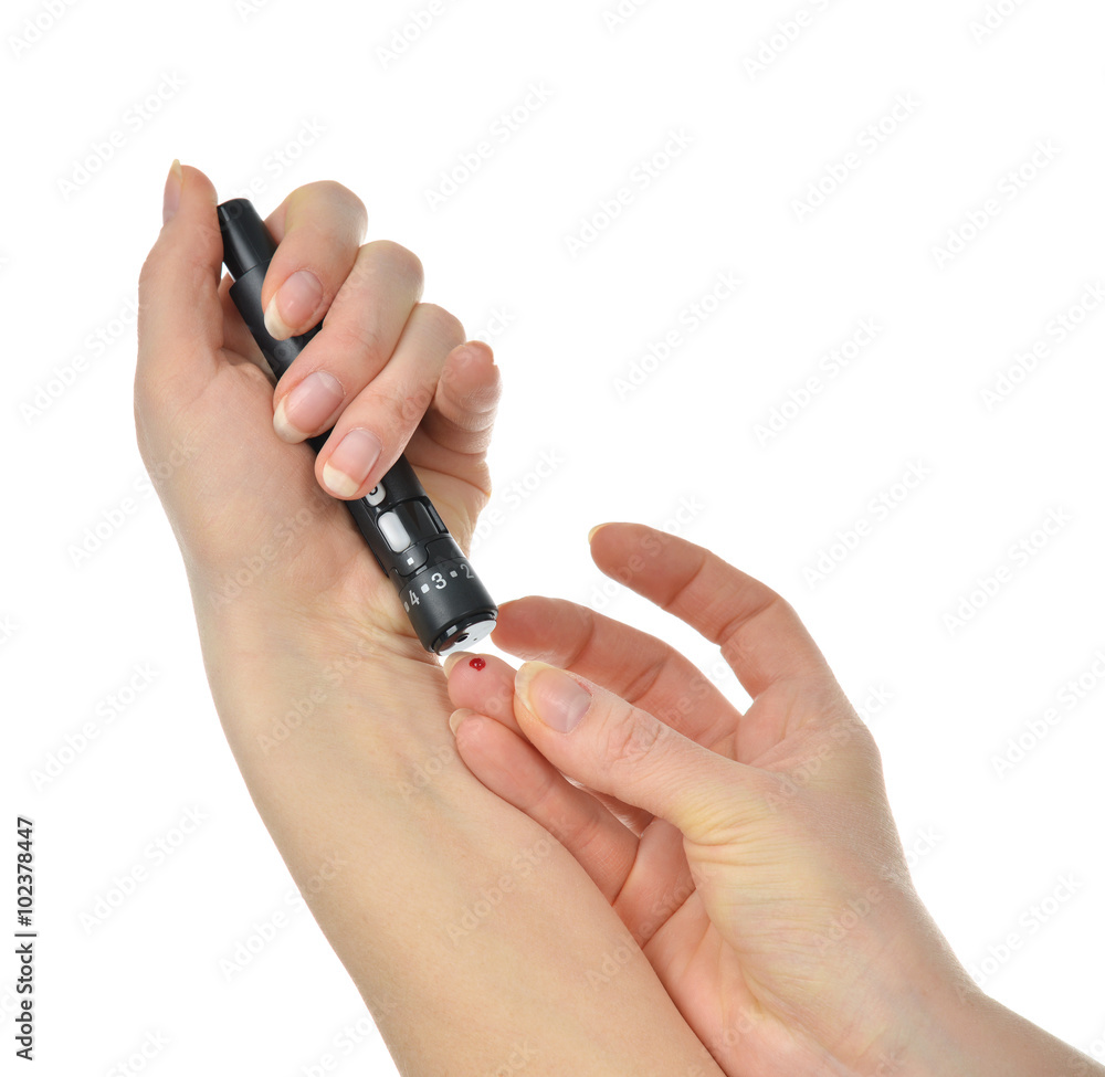 Diabetes diabetic concept finger prick for glucose sugar measure Diabetes diabetic concept finger prick for glucose sugar measure
