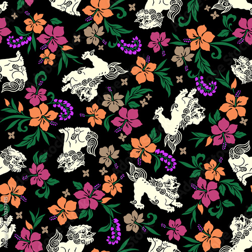 ハイビスカスと獅子の パターン