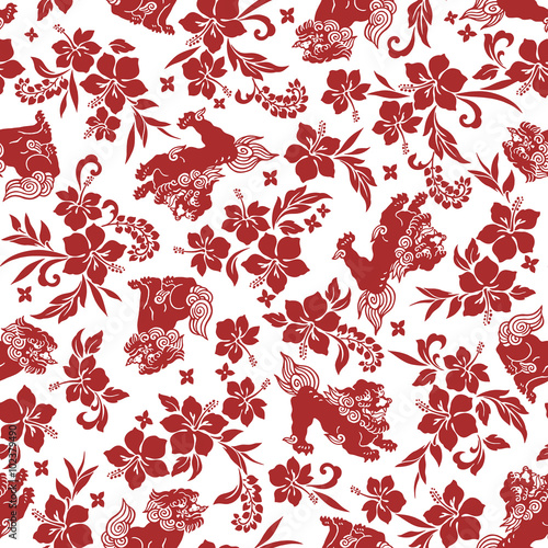 ハイビスカスと獅子の パターン