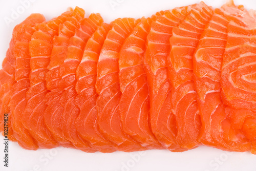 Sliced raw fatty salmon