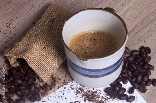 coffee beans and cup of coffee