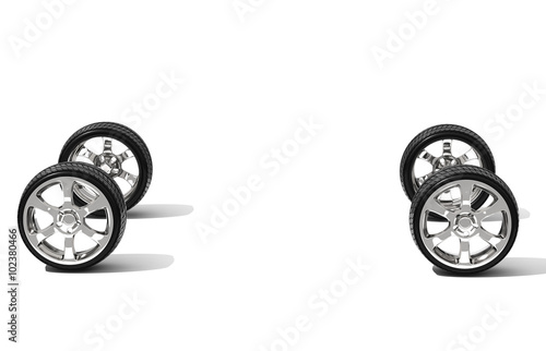 Car wheels on white background - 3d illustration