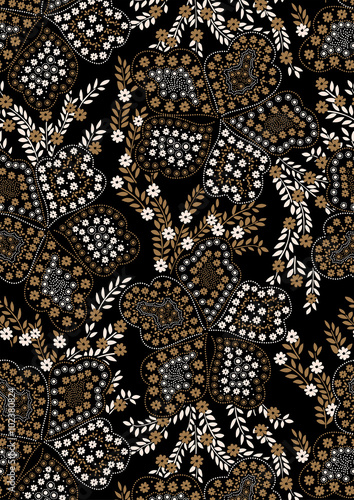 Floral pattern embroidery on a black background
