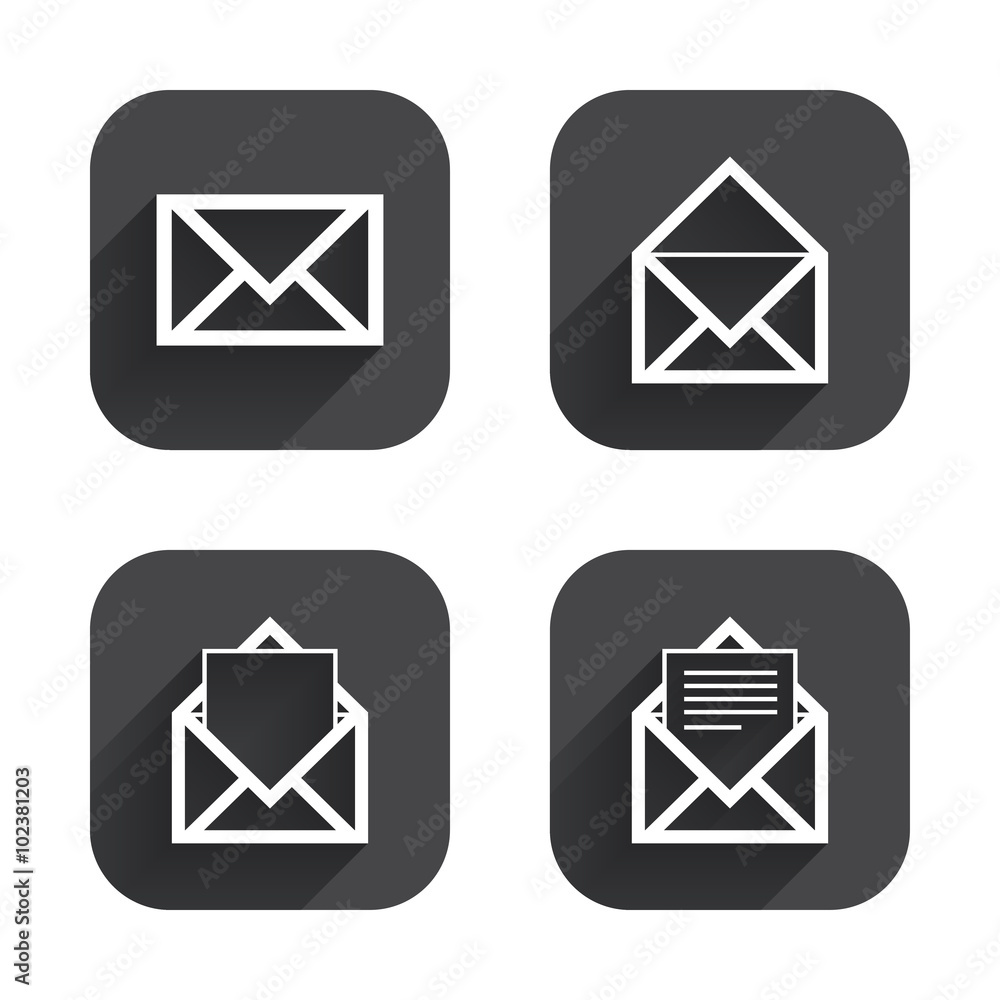Mail envelope icons. Message document symbols. Mail envelope icons. Message document symbols.