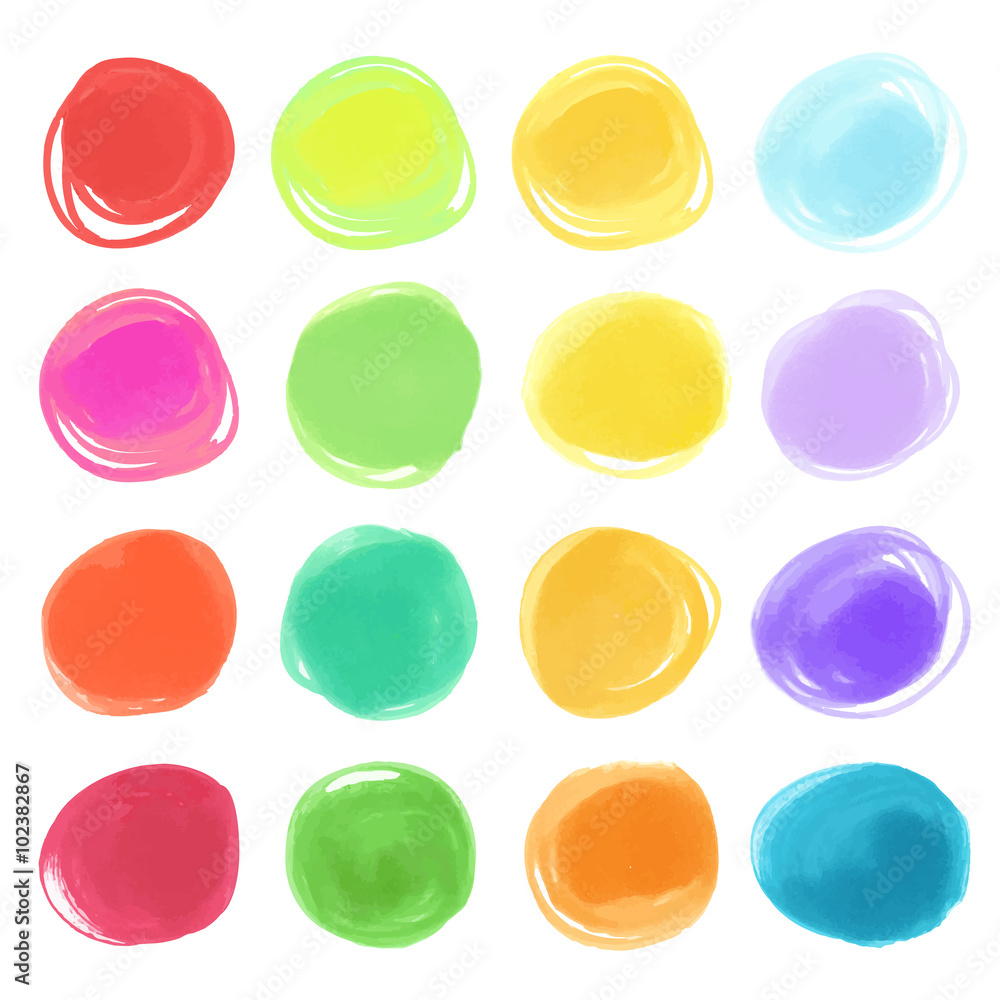 Watercolour marker circle textures drawn. Stylish elements for design. Vector circles