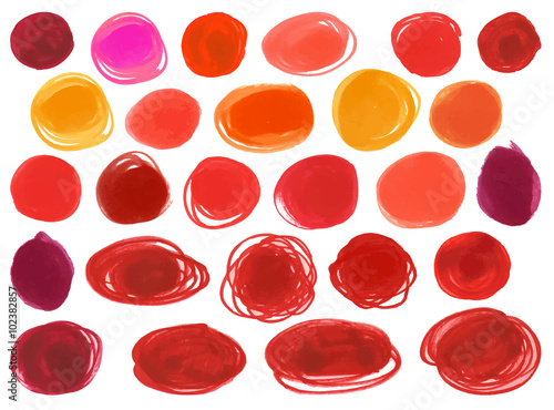 Watercolour marker circle vector textures similar to the women's lipstick, cosmetics. Design elements bright red colors