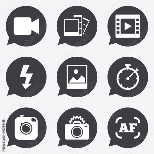 Photo, video icons. Camera, photos and frame.