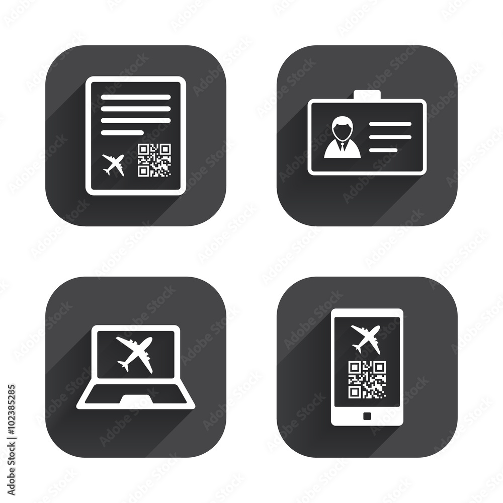 QR scan code icon. Boarding pass flight sign. QR scan code icon. Boarding pass flight sign.