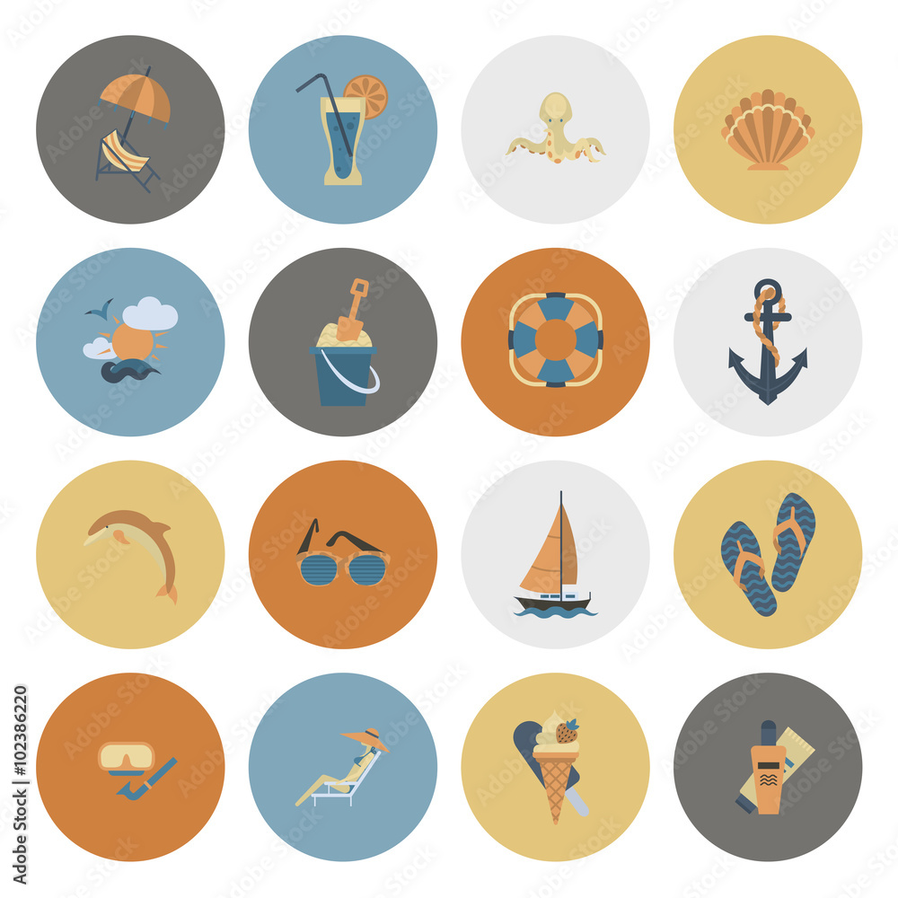 Summer and Beach Simple Flat Icons Summer and Beach Simple Flat Icons