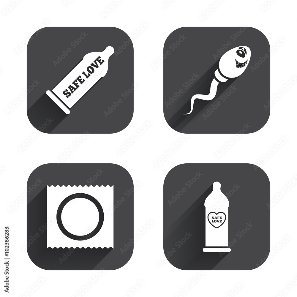 Safe sex love icons. Condom in package symbols. Safe sex love icons. Condom in package symbols.