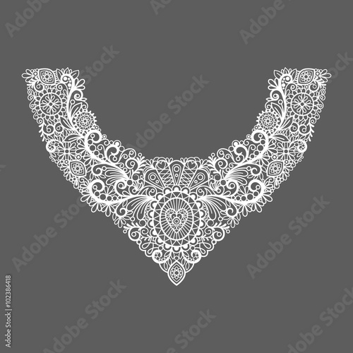 Neck print vector floral design. Fashion white lace collar. Vector illustration