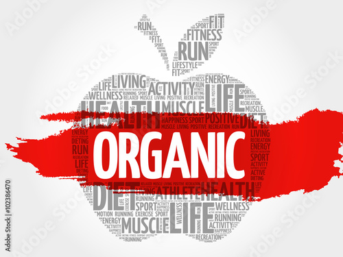 ORGANIC apple word cloud, health concept