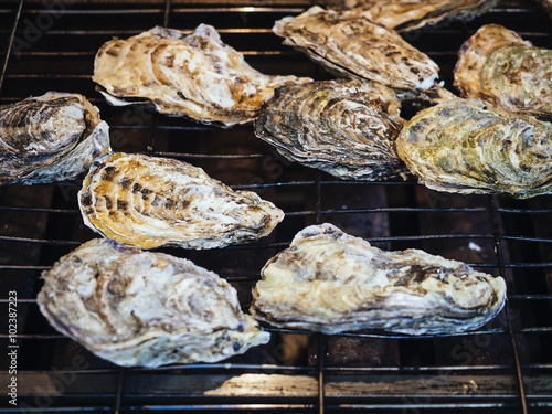 Oysters grill Fresh seafood Market photo