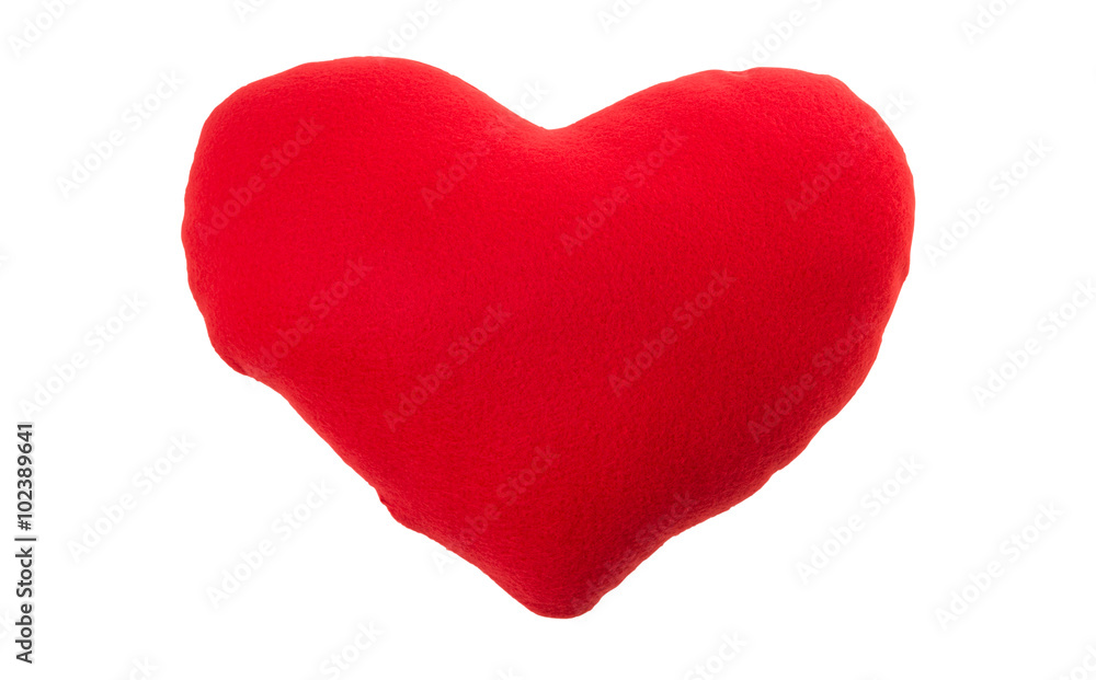 red heart pillow isolated on white background
