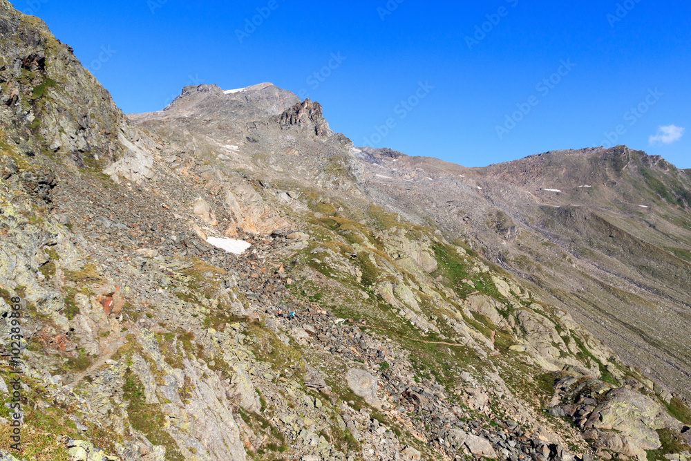 Panorama with mountain Kristallwand in Hohe Tauern Alps, Austria