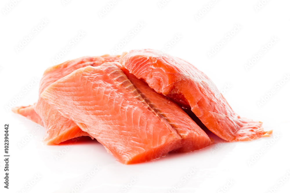 salmon steak red fish on white