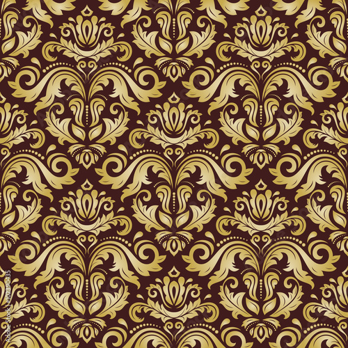 Oriental classic golden pattern with brown background. Seamless abstract ornament