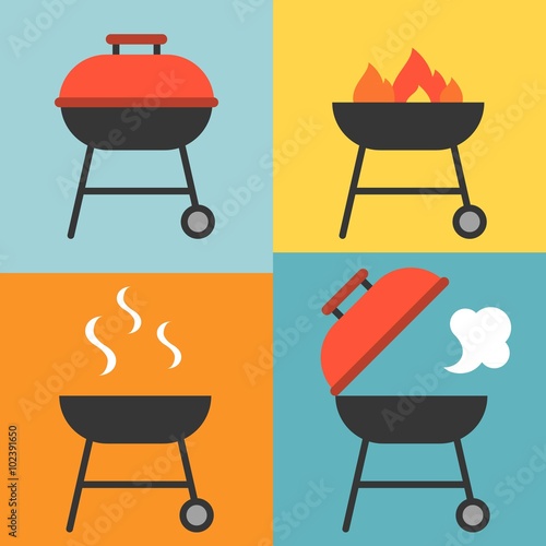 Vector barbecue and grill icons set,flat design