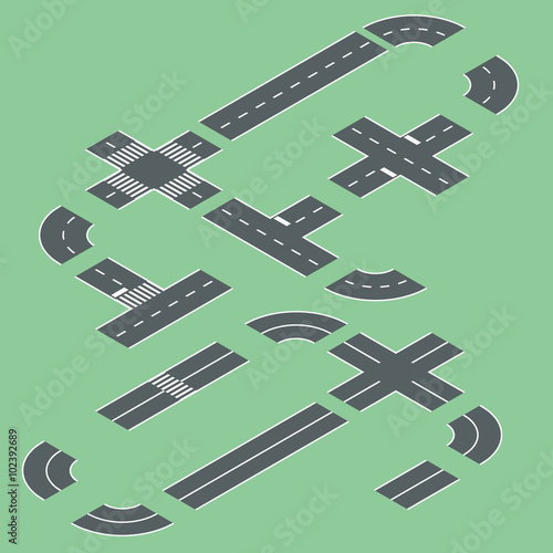 isometric road elements. Vector illustration.