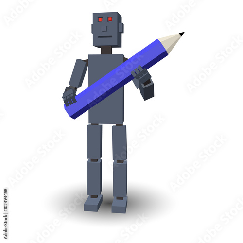 3D robot with pencil. Vecto...