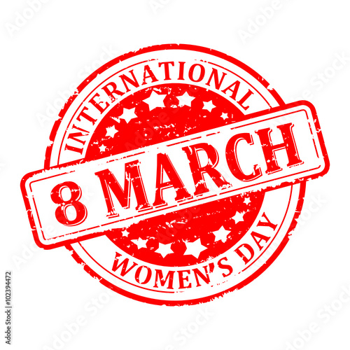 Scratched round red stamped - International Women's Day 8 March - vector svg