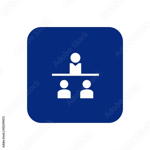 Icono de enseñanza o mentora. Profesor con alumnos. Ilustración vectorial sobre fondo azul
