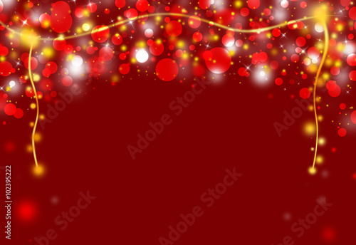 Red glitter sparkle defocused rays lights bokeh abstract chistmas background. photo