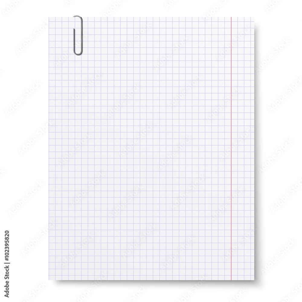 Notebook squared paper with metallic clip isolated on white Notebook squared paper with metallic clip isolated on white