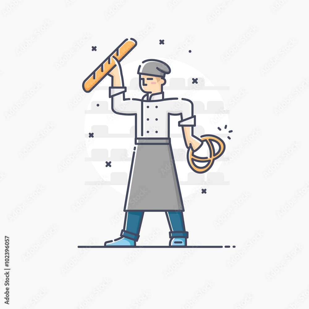 Fototapeta premium Vector outline business illustration of people profession baker