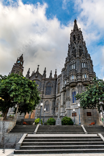 Cathedral in Arucas (Church of San Juan Bautista) on a cloudy day, Gran Canaria, Spain 