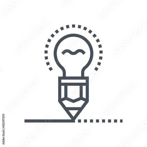 Creativity, pen and lamp icon