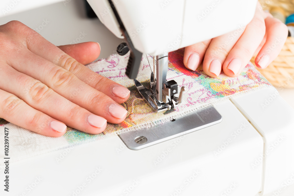 Close-up of working sewing machine