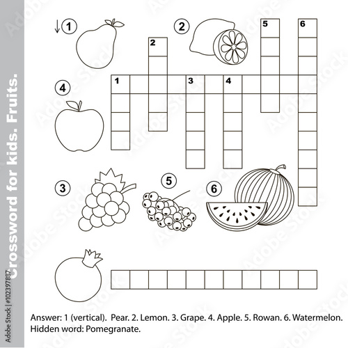 Fruit crossword for kids. 