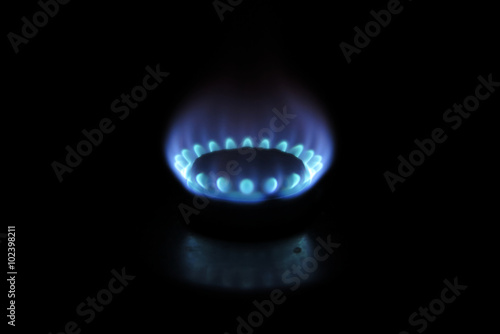Burning gas burner in the darkness